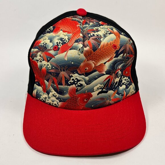 Carlos Santana Snap Back Hat Cap Red Black Luck Koi Fish Baseball Mens - Picture 1 of 15